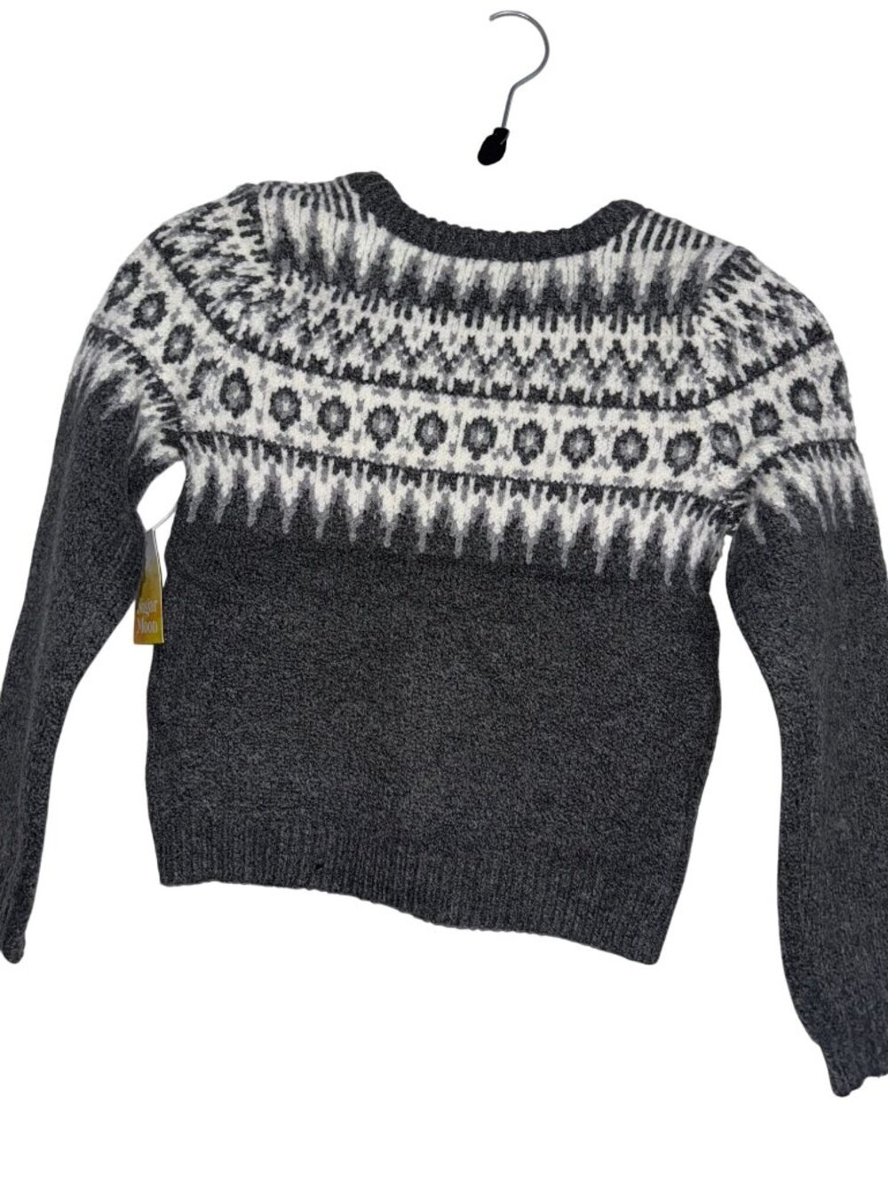 Sugar Moon Kids Fair Isle Sweater L (10-12) Gray & White Wool Blend Winter Knitw - Picture 5 of 5